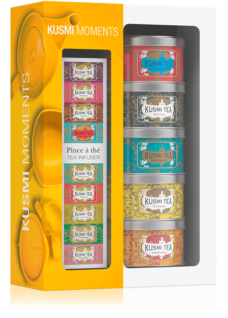 Coffret Kusmi Moments avec une pince à thé-Thé noir et vert en vrac