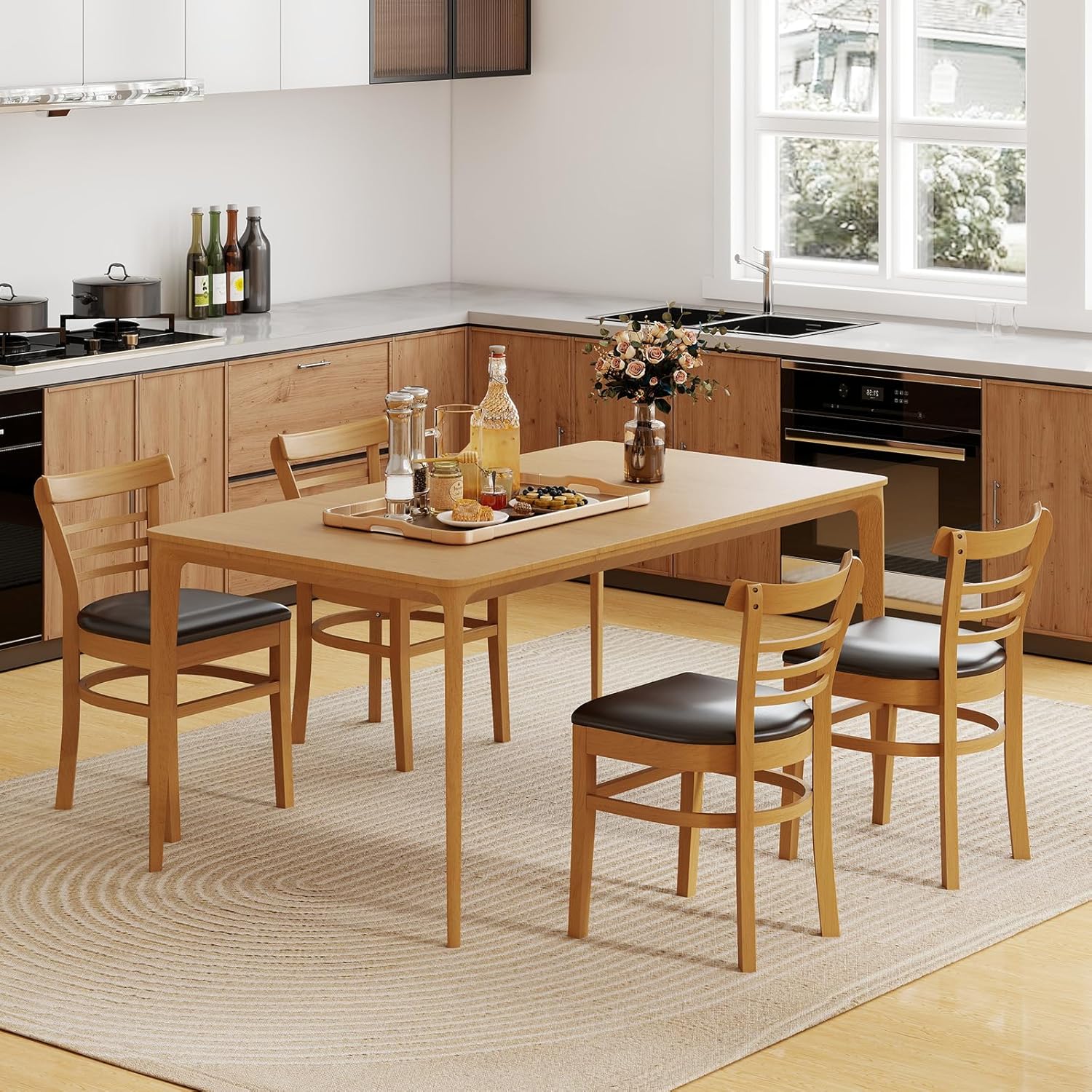 COSTWAY Esszimmerstühle 2er Set, Küchenstühle Holz, Esstisch Stühle mit gepolsterter Sitz, Holzstühle bis 180 kg belastbar, für Esszimmer, Küche (Natur)