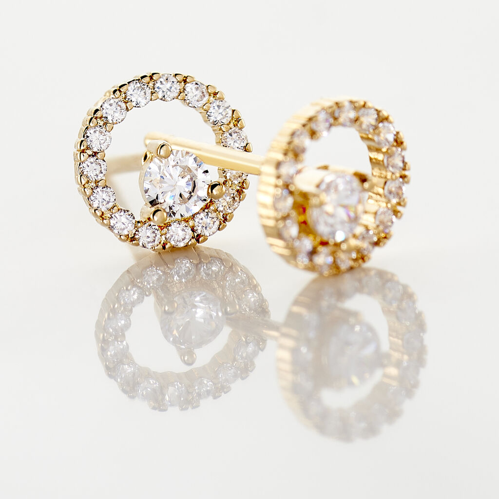 Boucles D'oreilles Puces Lila Plaqué Or Jaune Oxyde De Zirconium