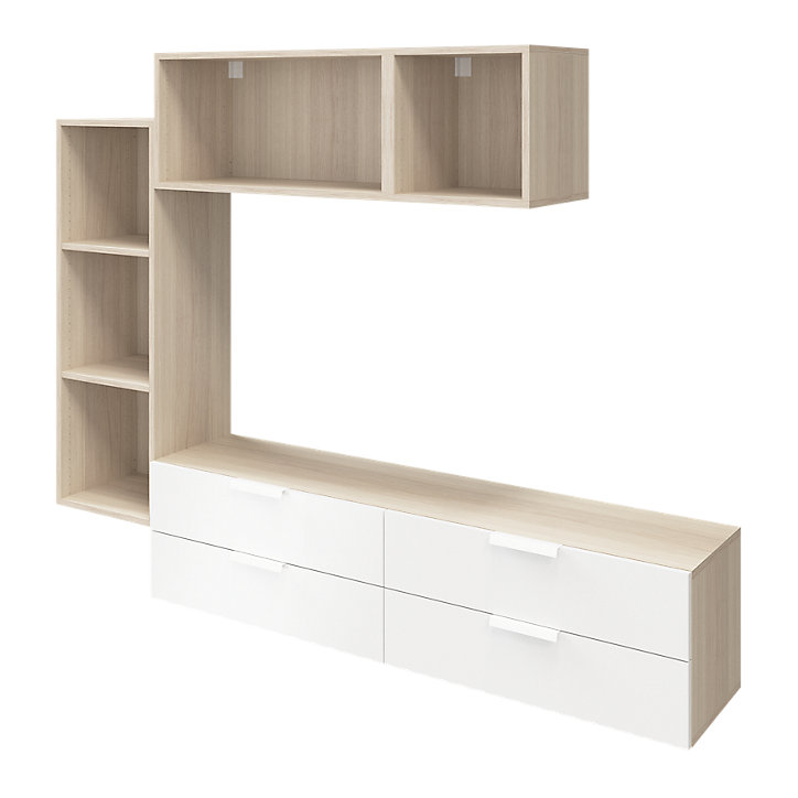 Meuble TV 4 tiroirs effet chêne et blanc GoodHome Atomia H. 150 x L. 225 x P. 37 cm