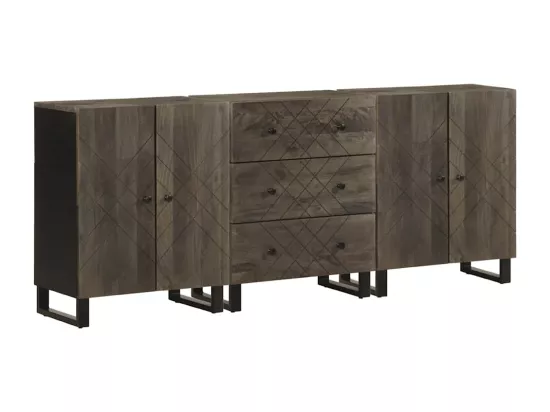 Buffets 3 pcs noir 60x33x75 cm bois massif de manguier