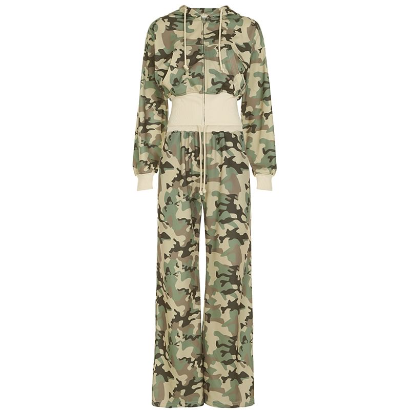 Cincine - Camouflageprint jack met rits / Joggingbroek met trekkoord in de taille / Set