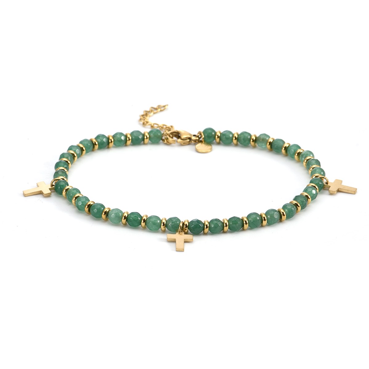 Sixty Stones - 60 - Chaîne De Cheville Dorée Perles Malachite Croix - 25 X 0,4 Cm-