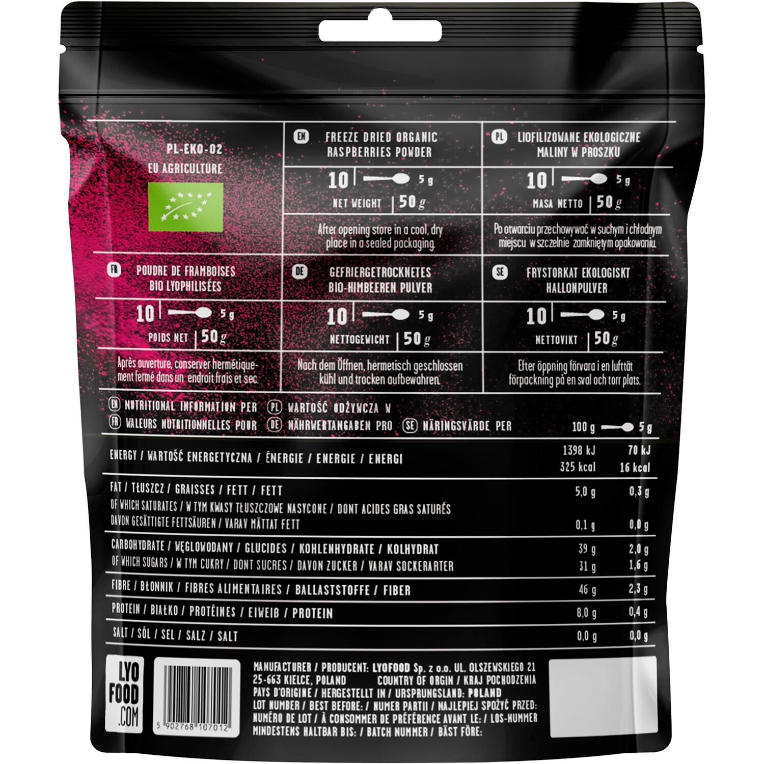 LYOFOOD Organic Raspberry Powder 50g