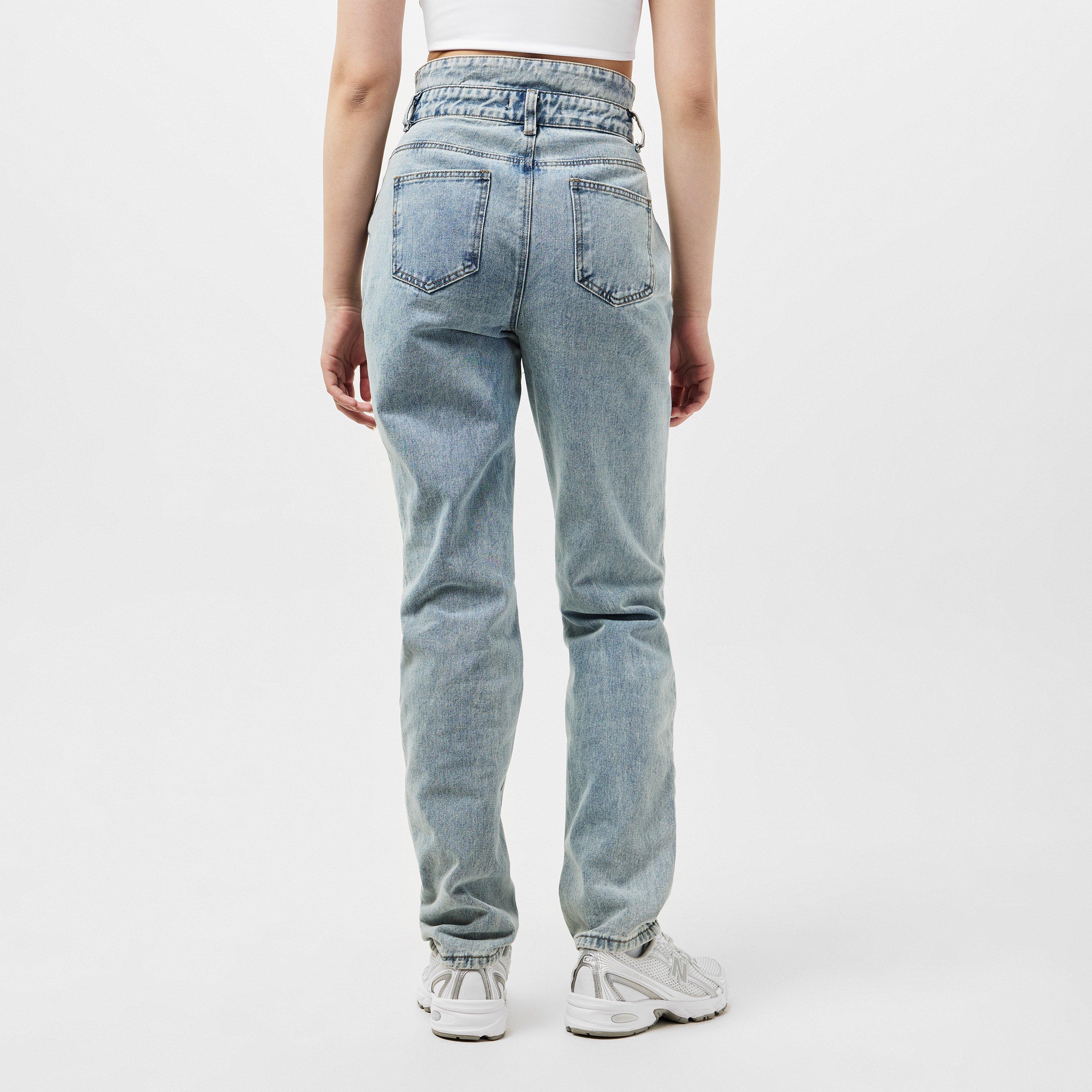 Missy Empire ME Denim Double Waistband Straight Leg Jeans Womens