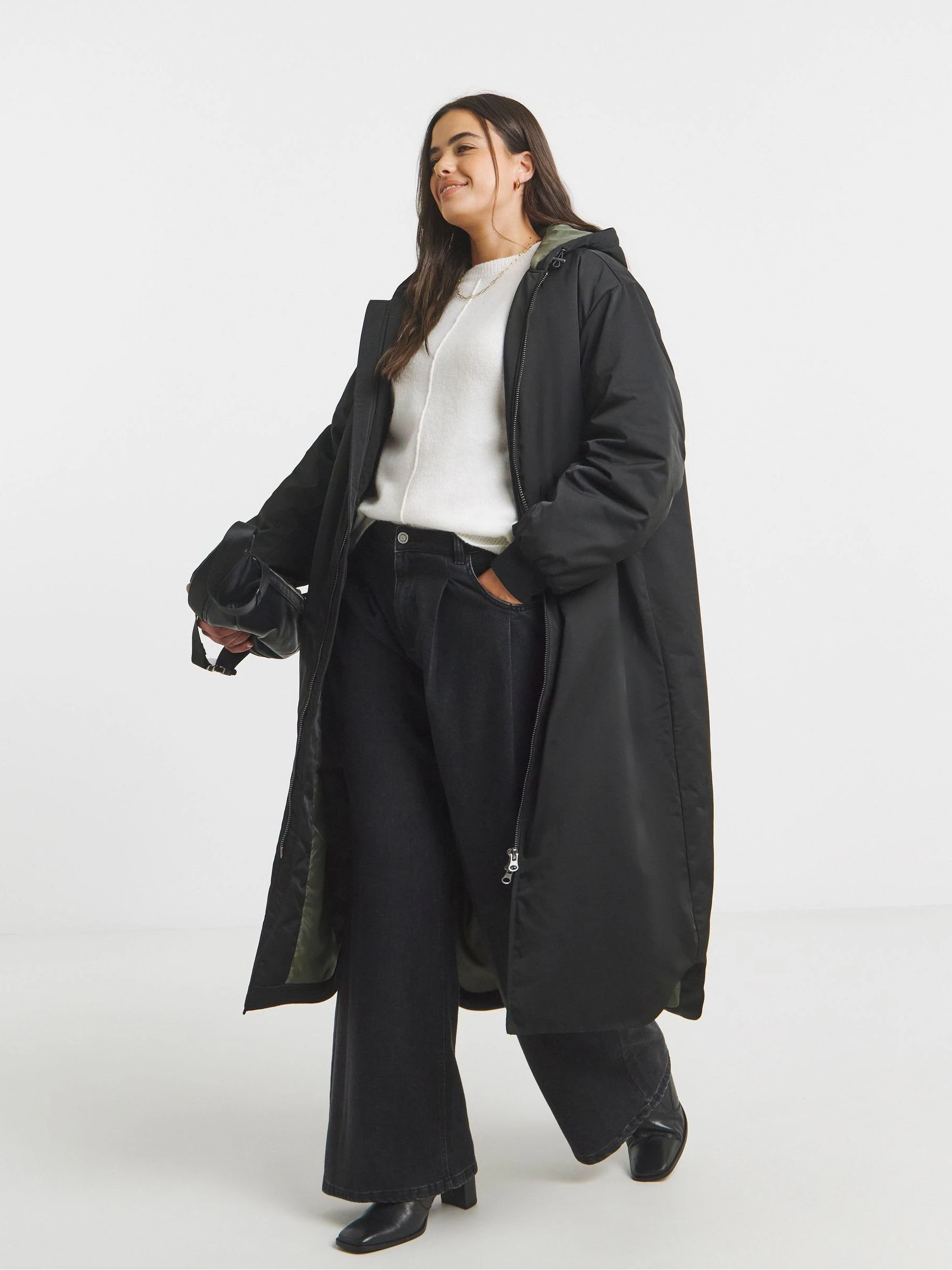Zwart - Simply Be Hooded Longline Bomber Coat