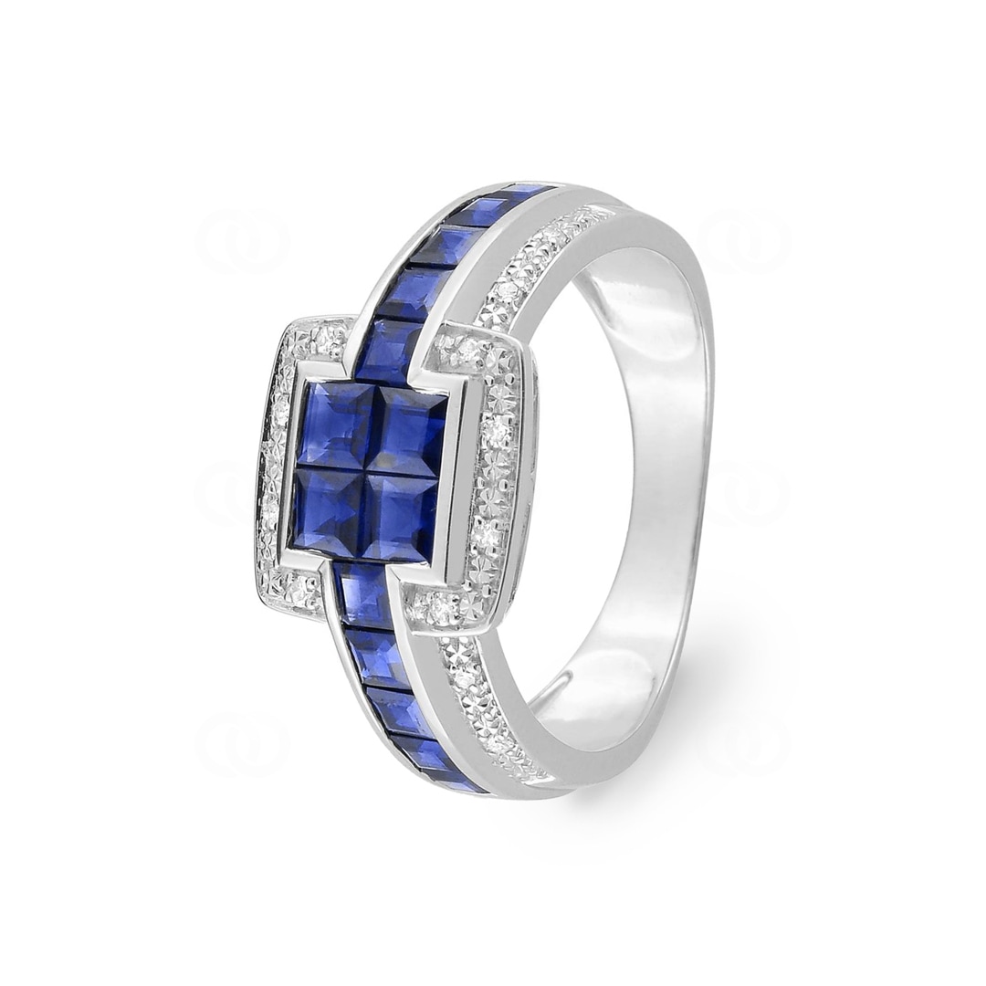Damenring 750/18 K Weissgold mit Saphiren 1.78ct. und Diamanten 0.07ct.