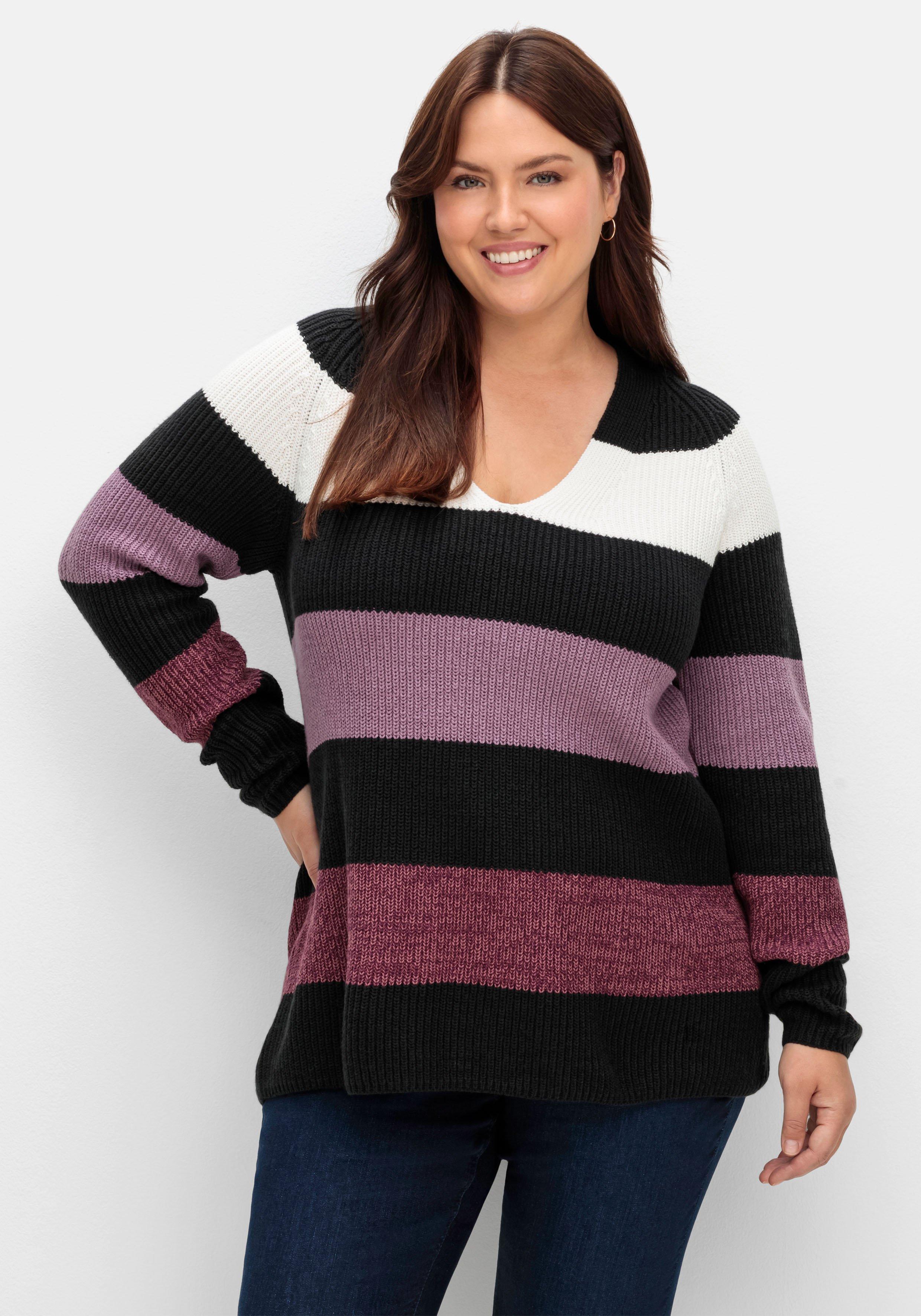 Pullover im Patentstrick, mit Blockstreifen