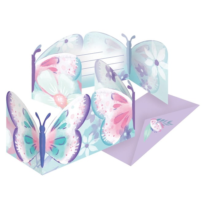 8 Einladungskarten - Schmetterling - Flutter - mit Umschlägen