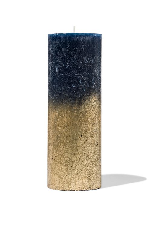 bougie rustique - Ø7x19 - bleu foncé/doré