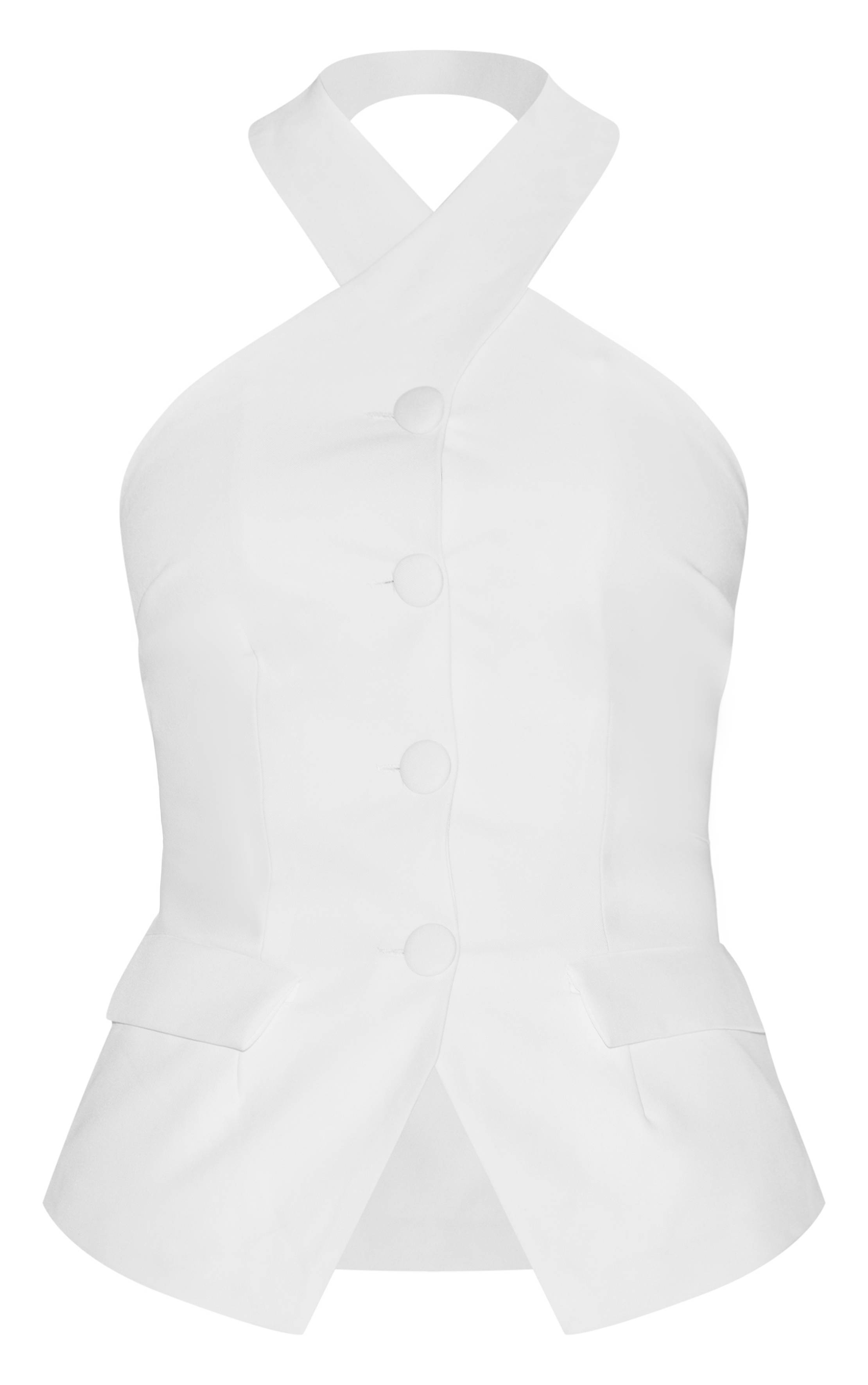 Blanc Gilet Sans Manches Col Licou Ajusté Premium