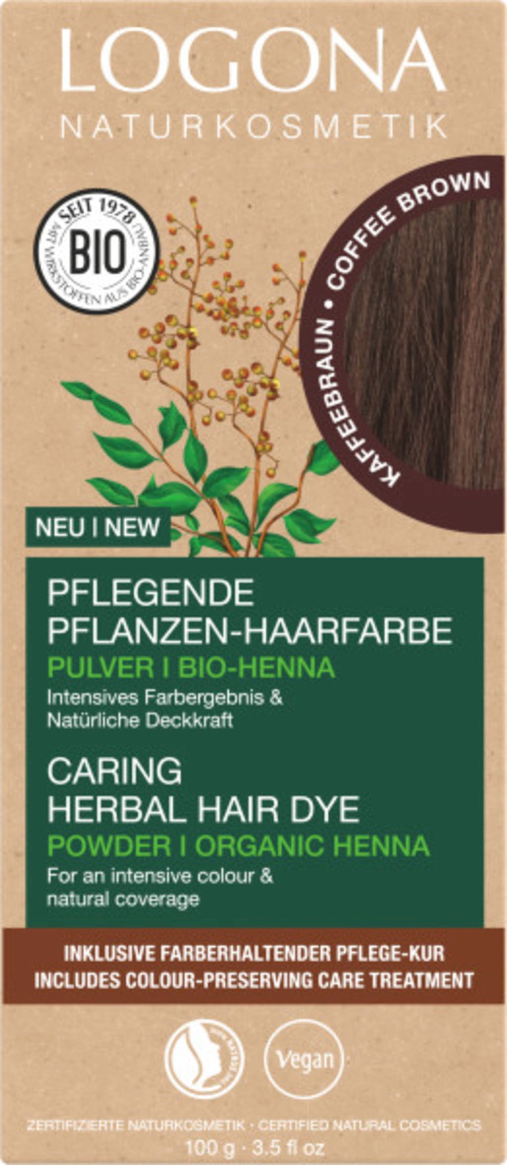 LOGONA  Pflanzen-Haarfarbe Pulver Kaffeebraun, 100 g
