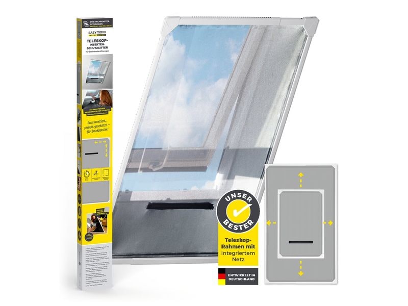 EASYmaxx Moskitonetz Dachfenster Magic Fit 160 x 100 cm, We Insektenschutzgitter für Dachfenster