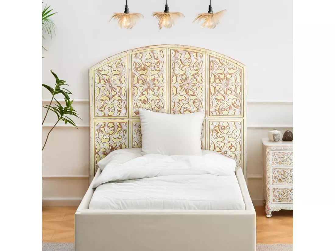 Tête de lit style oriental bois sculpté Linium 120cm Jaune patiné