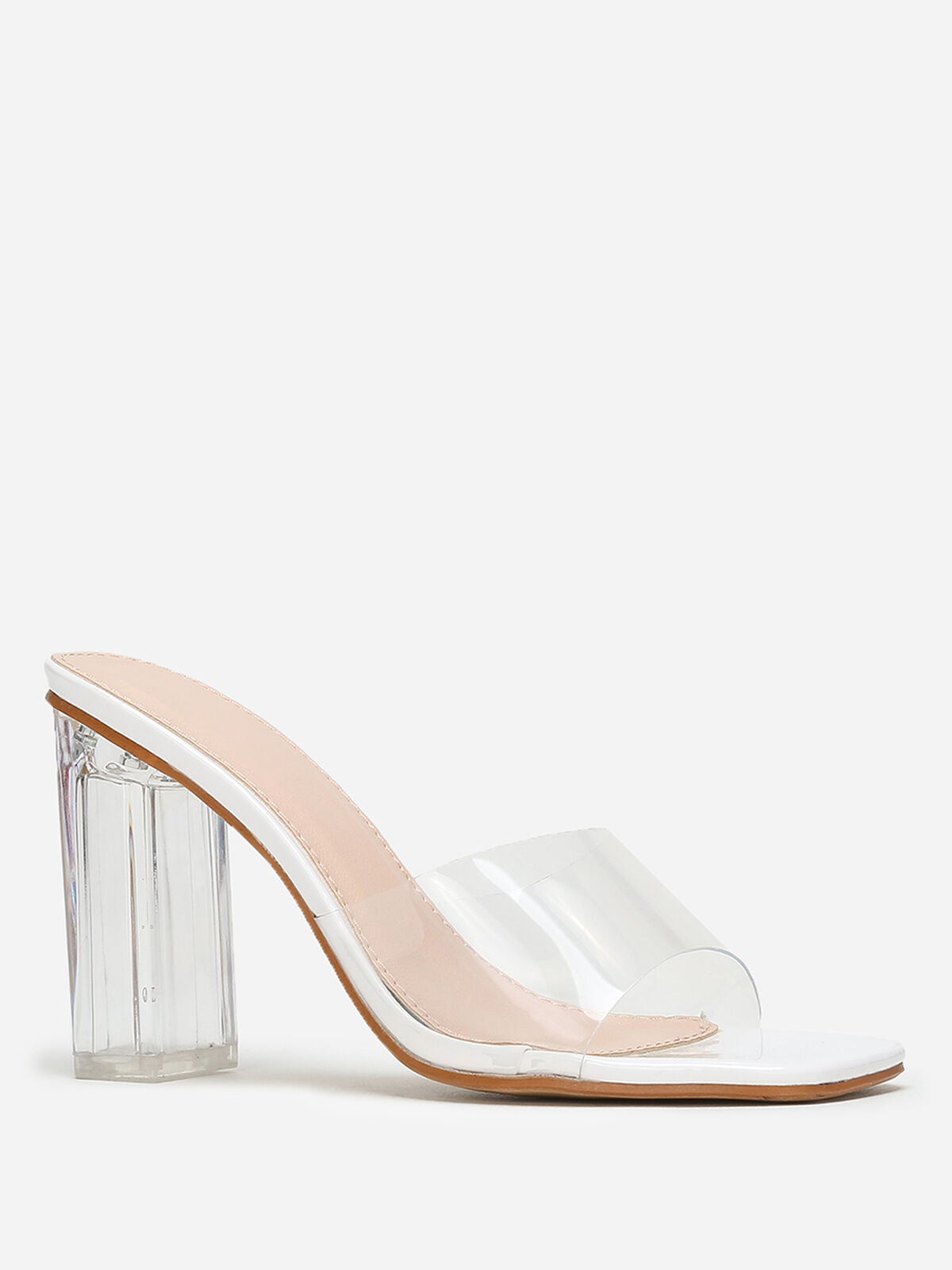 Mules carrées blanches à bride et talon transparents Blanc- Blanc