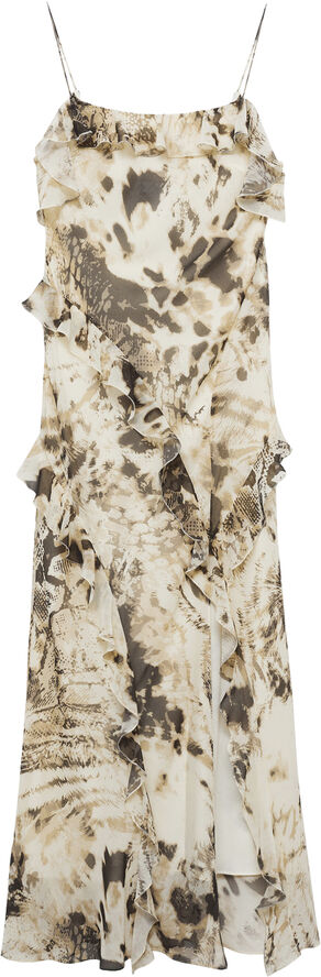 MANGO Animal print ruffled dress Light beige