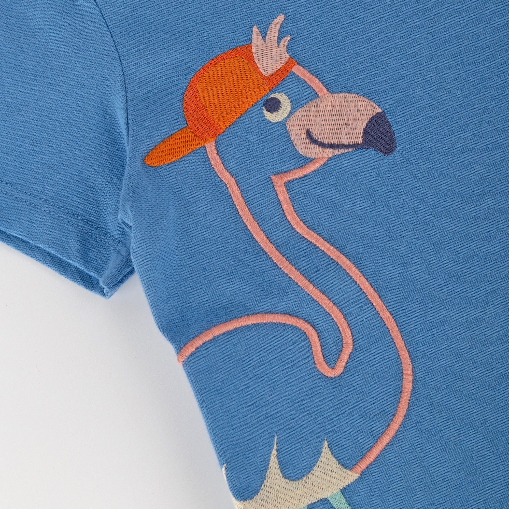T-Shirt M - SKATING FLAMINGO in blau
