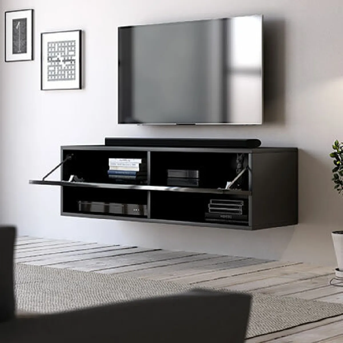 MES Meuble TV suspendu - Noir 100 cm