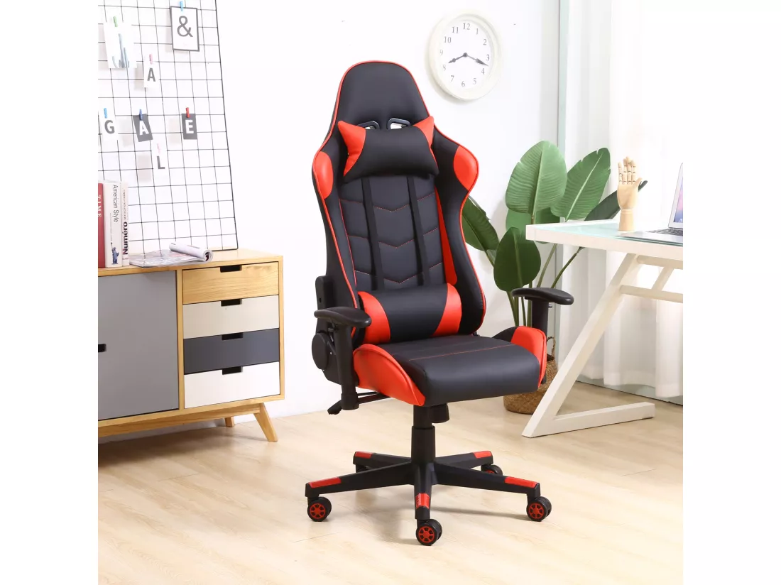 Fauteuil de bureau Gaming Racer professionnel Rouge, inclinaison et hauteur réglable