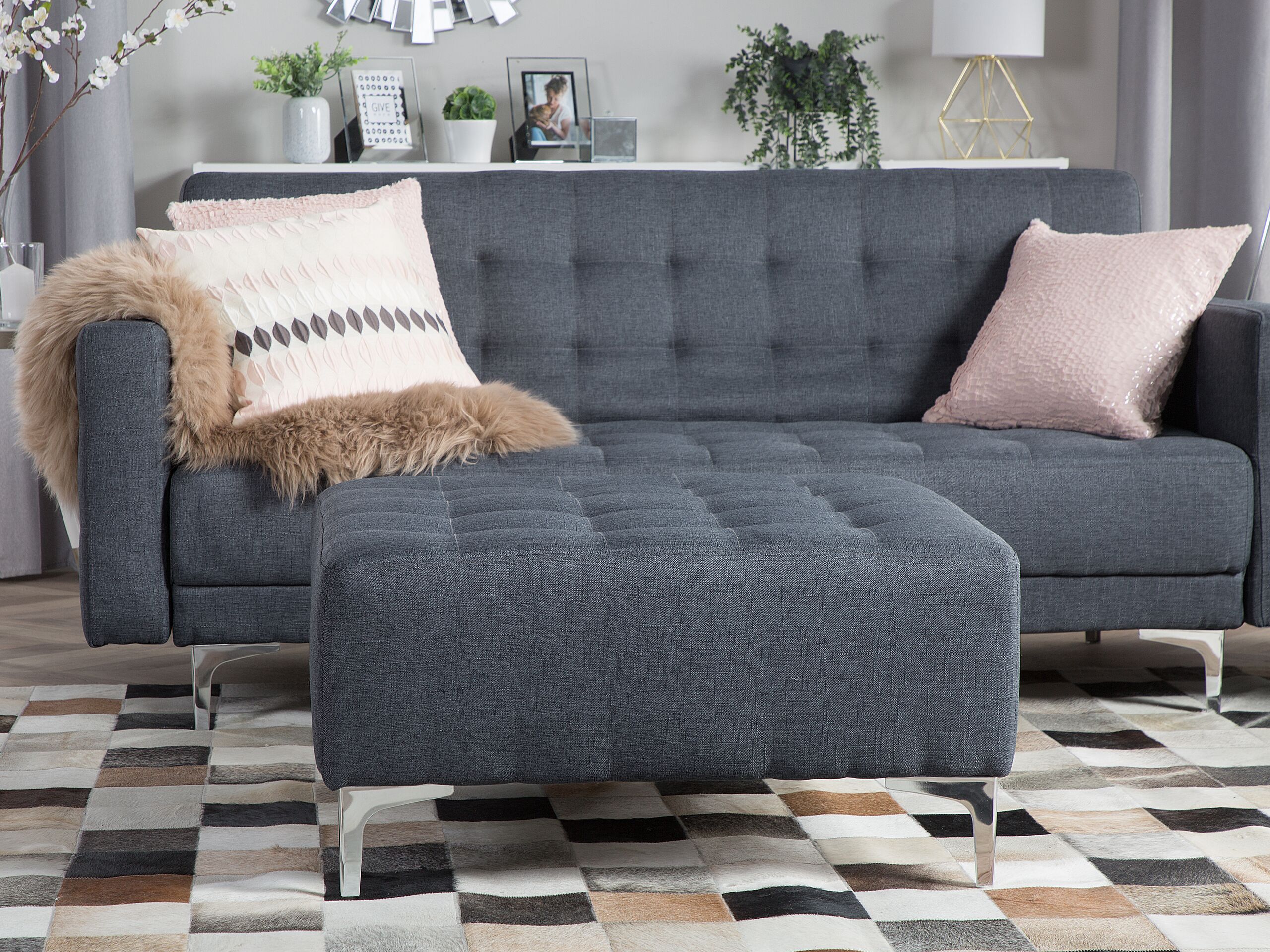 Beliani - ABERDEEN - Ottomaan - Donkergrijs - Polyester