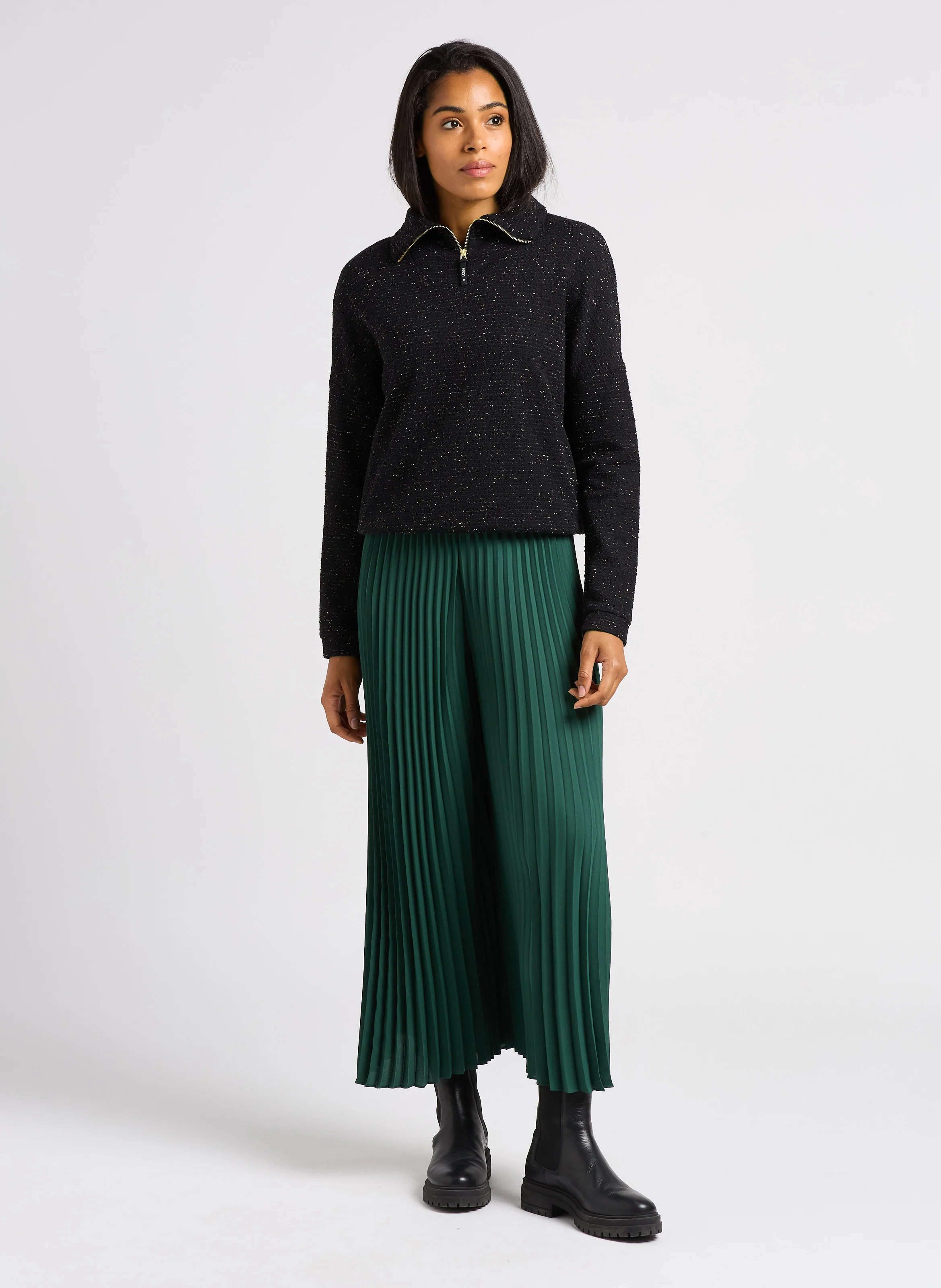 Sweat oversize col montant en coton mélangé | Noir