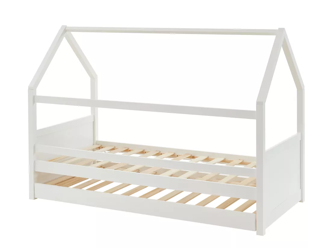 Lit gigogne cabane 2 x 90 x 190 cm - Pin - Blanc - HURRA