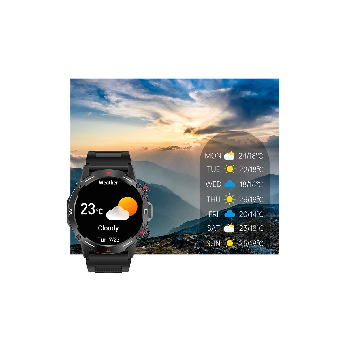 Smartklokke / sportsklokke med Bluetooth-anrop Sort