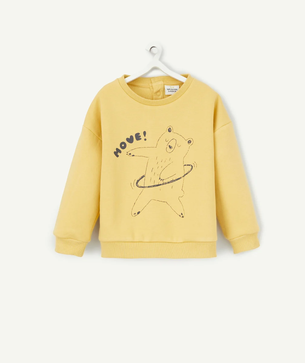 SWEAT BÉBÉ GARÇON EN FIBRES RECYCLÉES JAUNE MOTIF OURS