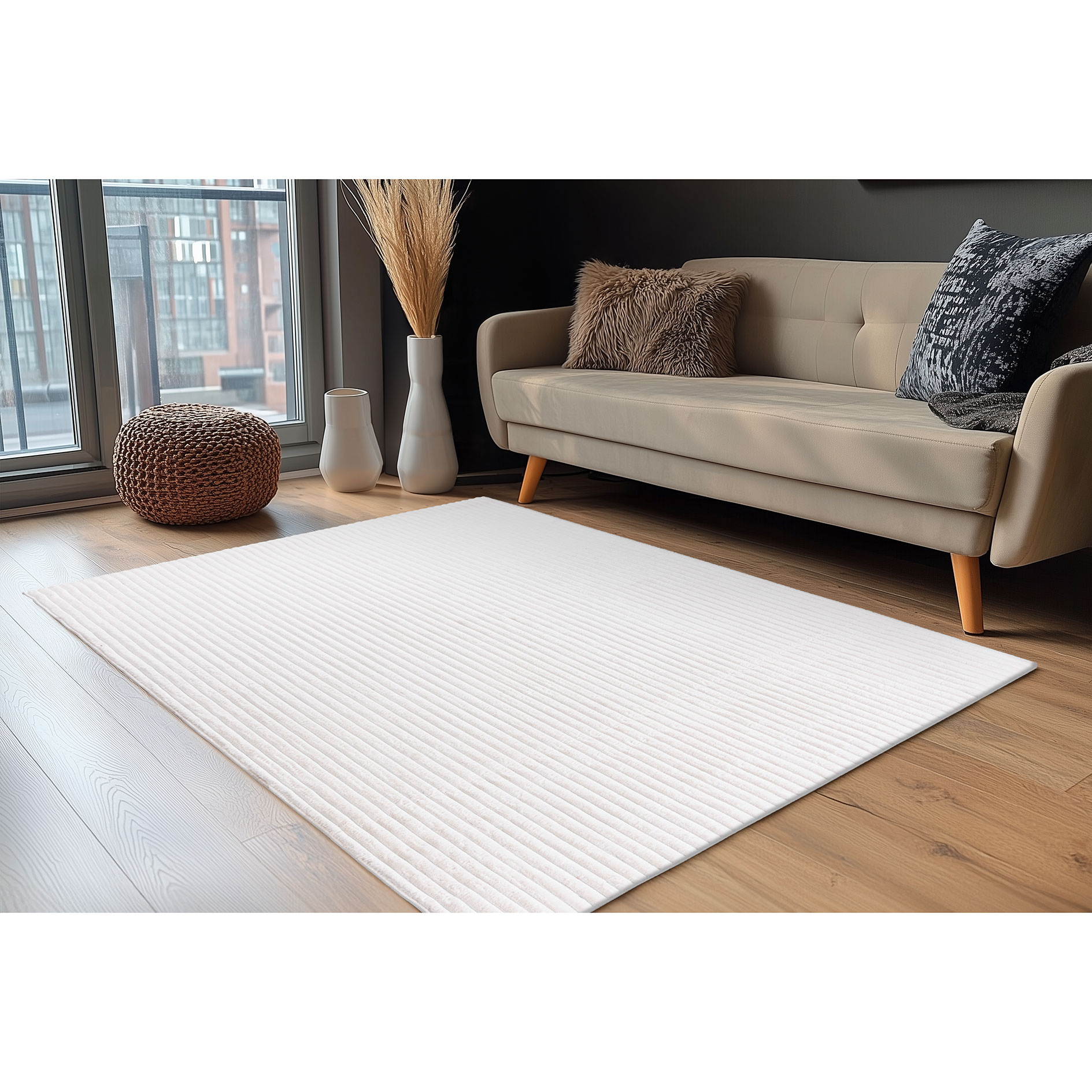 Kunstfellteppich - ivory - 80x150 cm - Grobcordoptik