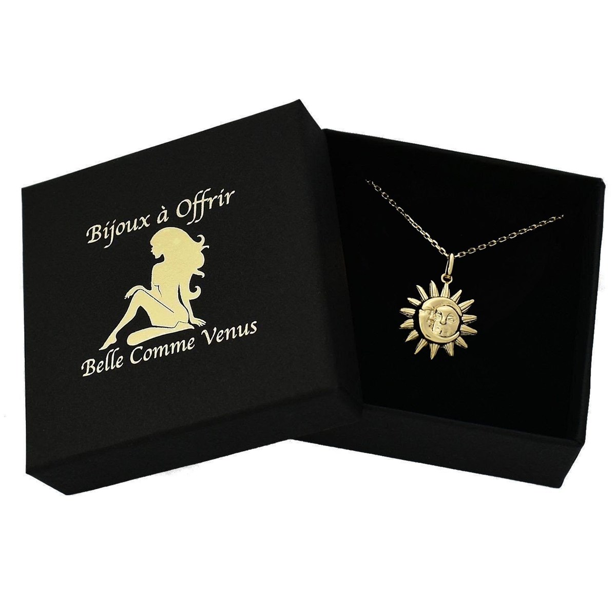 Collier soleil et lune unis Plaqué OR 750 3 microns