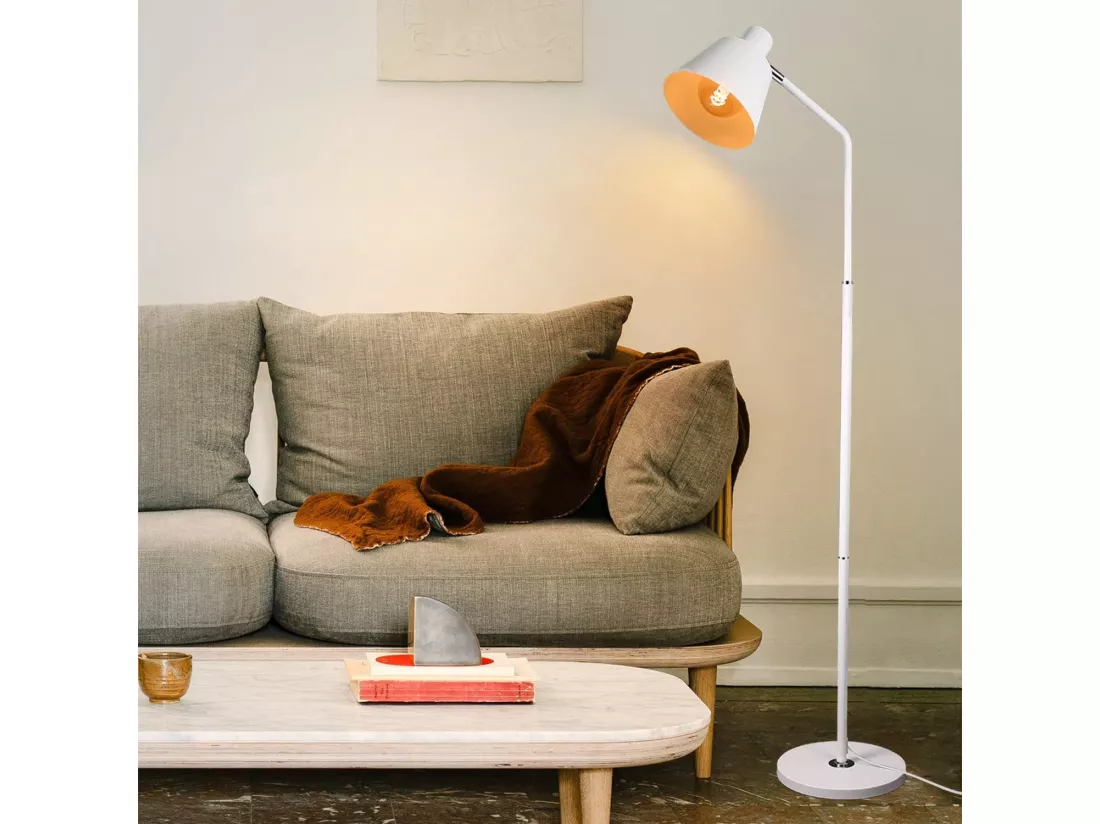 NETTLIFE Lampe sur pied pour salon, lampe debout vintage - 166 cm, design rétro, lampe sur pied blanche en métal avec douille E27, maximum 40 W