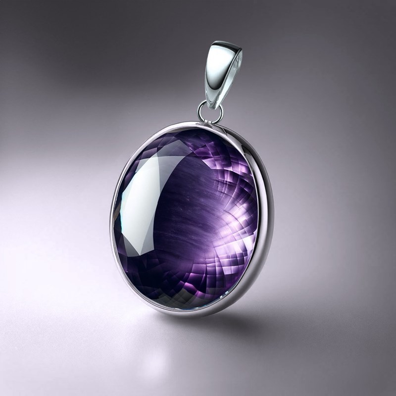Pendentif Améthyste Ovale Serti en Argent 925 - Élégance Unique 25x20 mm | Aden Boutique