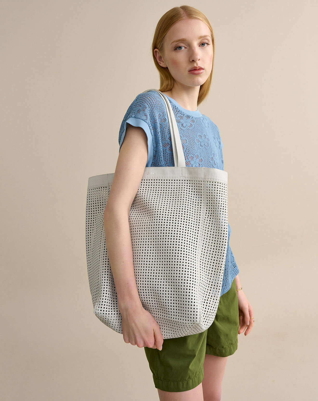 Bellerose Sac en Cuir ajouré Niryho blanc - 30x40x15 cm