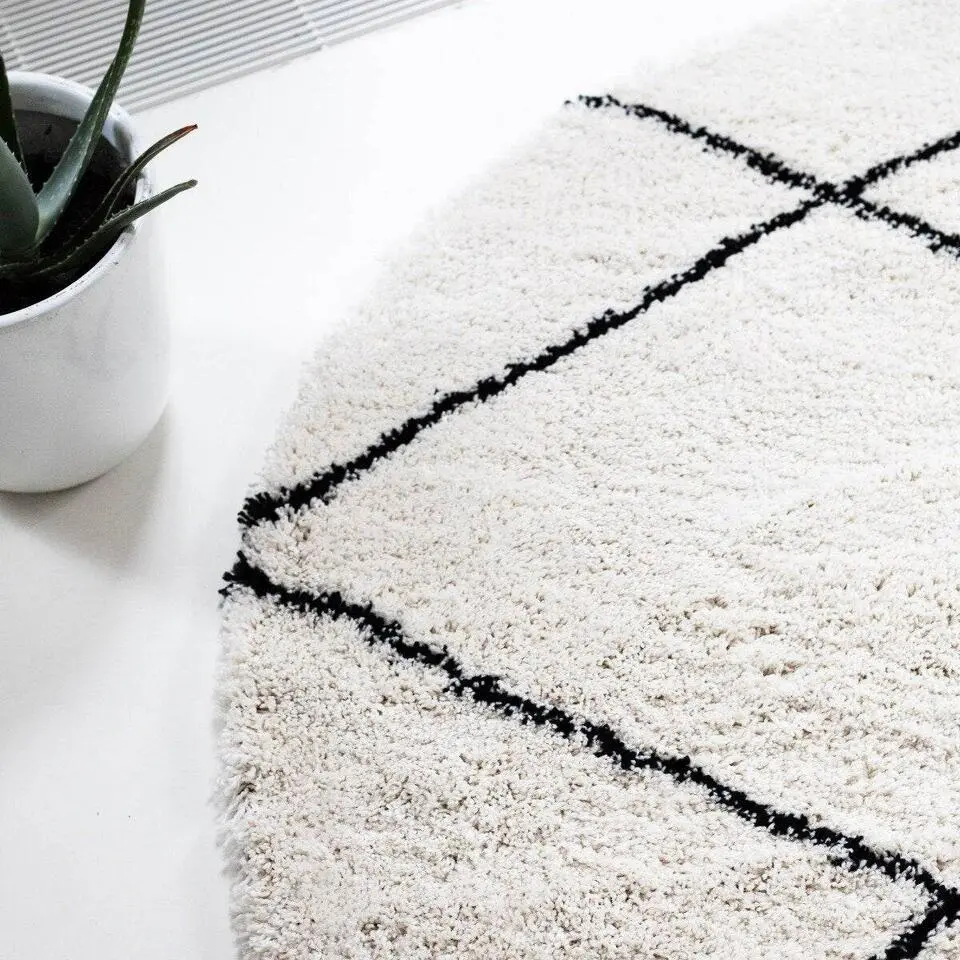 Interieur05 rond berber vloerkleed Nea wit/zwart - 160 x 160 cm