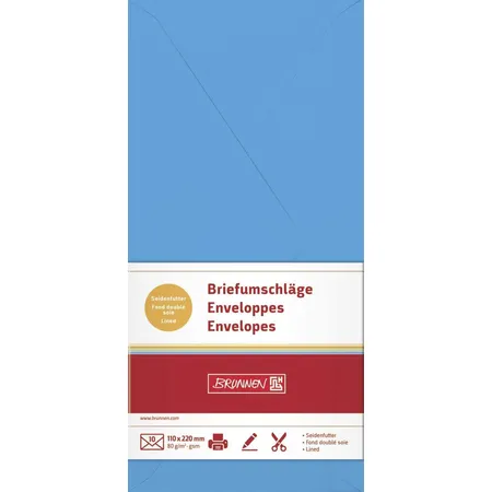 BRUNNEN Briefumschläge, wasserblau, 80g/m², DIN lang, 10 Hüllen