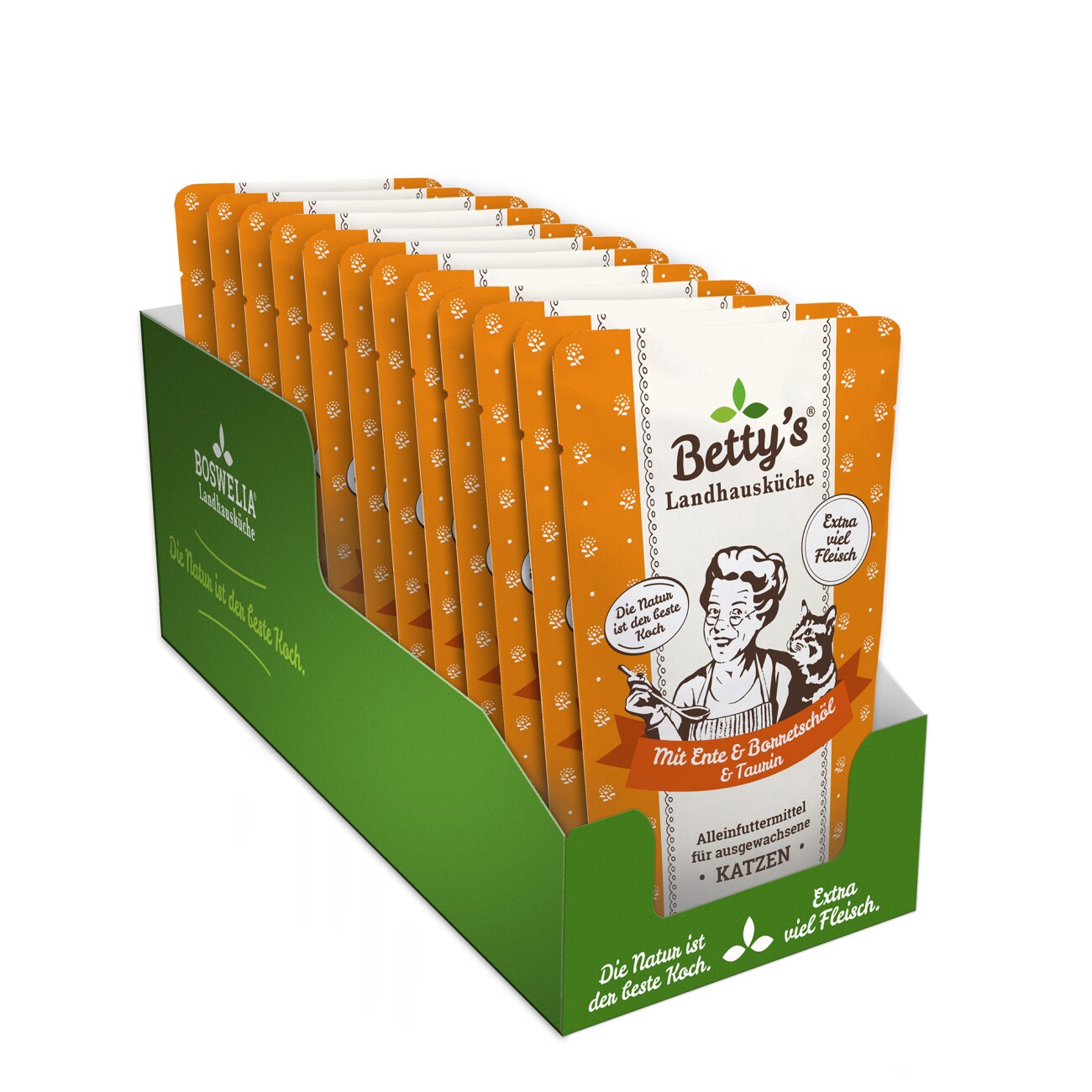 Betty's Landhausküche Frischebeutel mit Ente 12 x 100g für Katze