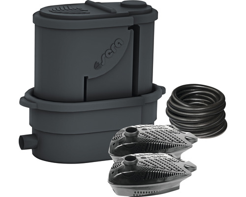 sera KOI Professional 24000 vijverfilter antraciet, 2 sera pond PP 12000 vijverpompen, 25 m slang, met filterlichaam, 30 l Siphorax, 1x Matala mat