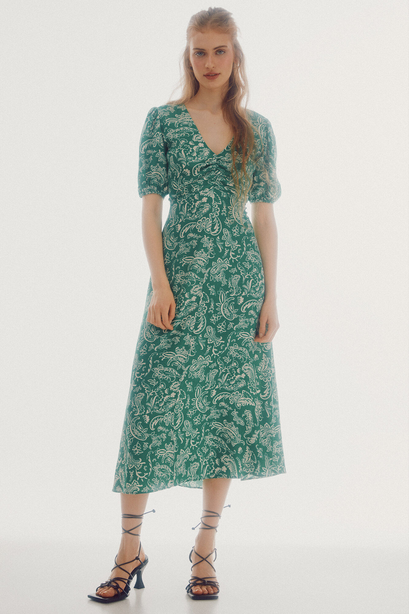 Vestido midi estampado - Multicolorido