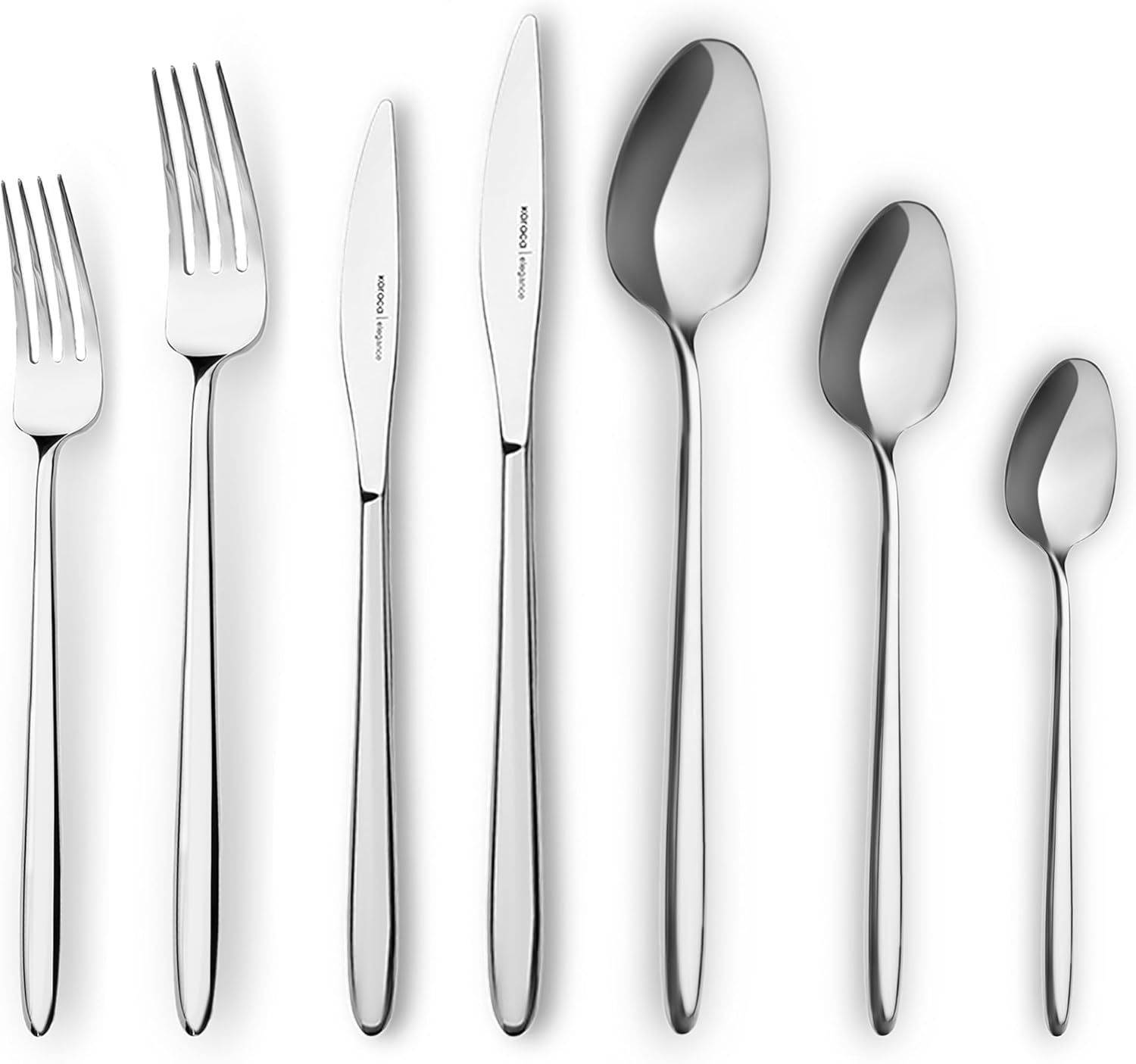 Karaca Flow 84-tlg Edelstahl Besteck Set für 12 Personen, Modern Langlebig, Rostfrei Besteckset, Spülmaschinenfest & Elegantes Besteck (Cutlery Set), Platin
