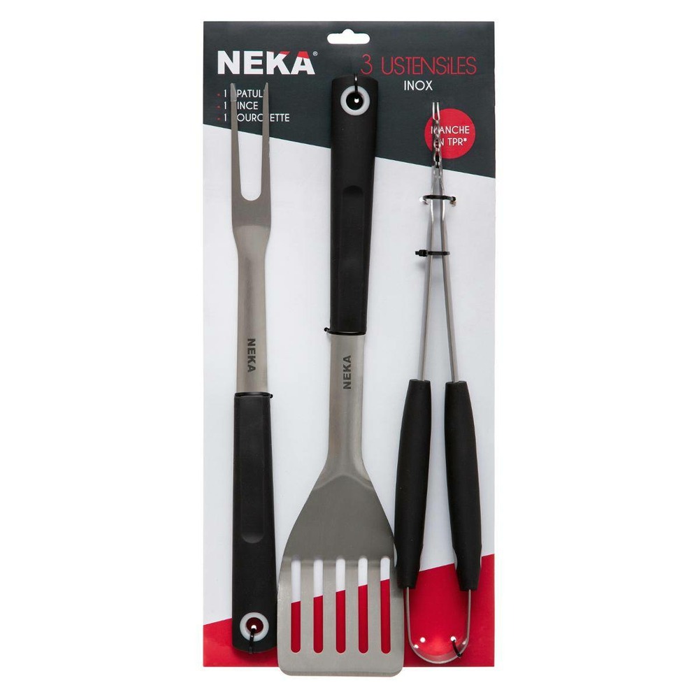 Lot de 3 ustensiles pour barbecue pince fourchette et spatule