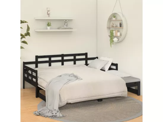 Lit coulissant sans matelas noir 2x(90x200) cm