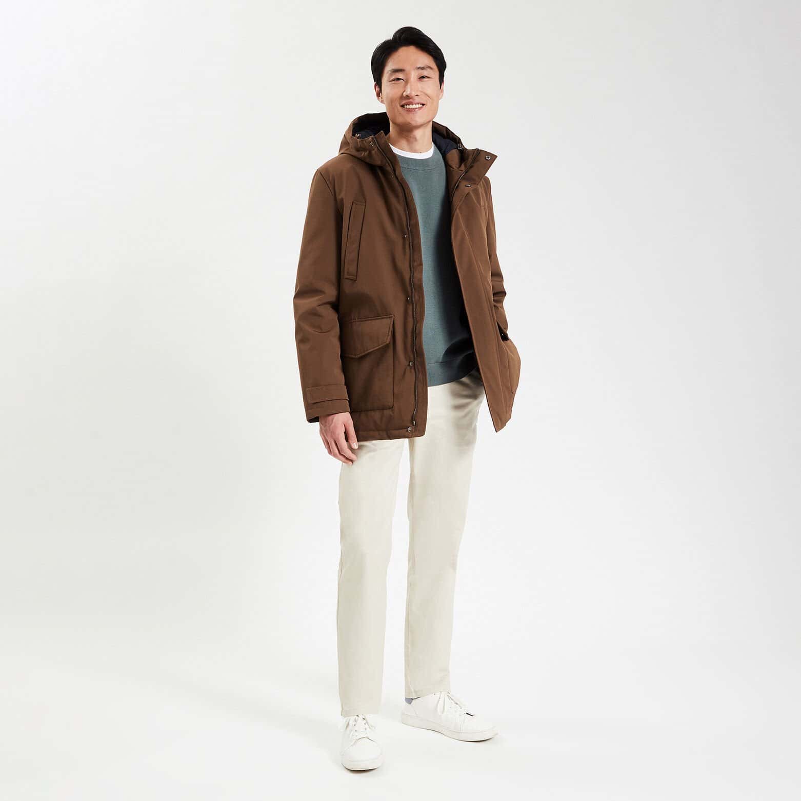 Parka courte à capuche Camel
