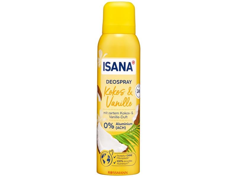 Isana Deo Spray Kokos und Vanille 3 x 150 ml Aluminiumfreies Deo mit verführerischem Duft