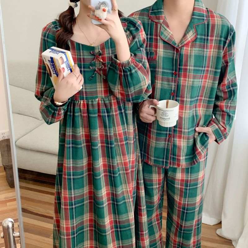 Tanee - Bijpassende geruite pyjamatop / broek / jurk / set voor koppels