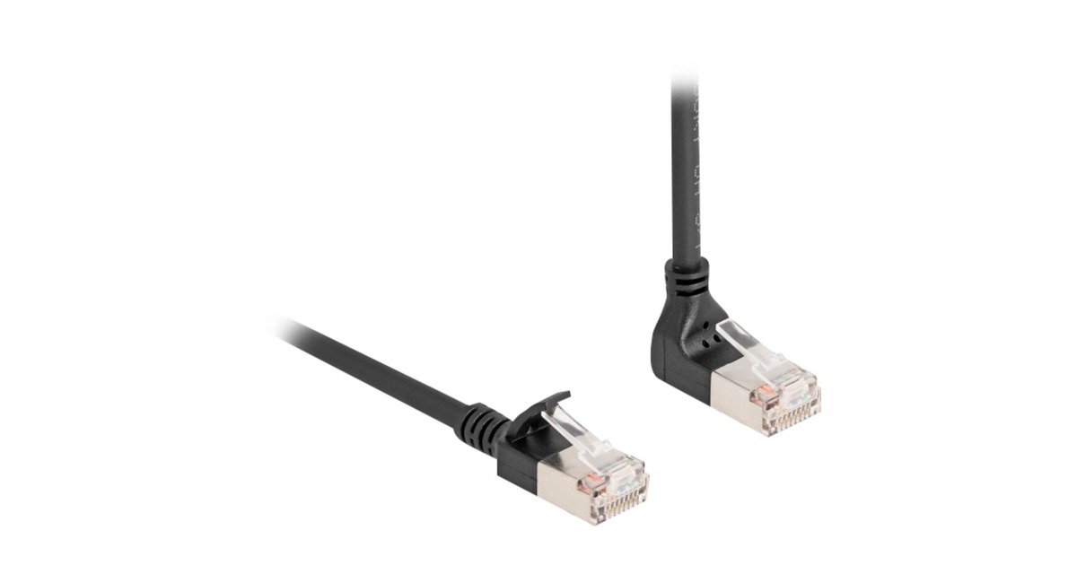 DeLOCKRJ45 Network Cable Cat.6A S/FTP Slim 90° upwards angled / straight 5 m kabel  (Zwart)