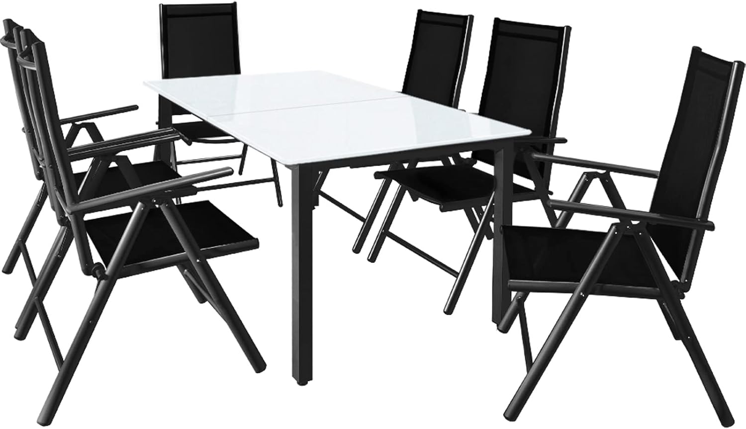 Casaria® Gartenmöbel Set 6 Stühle mit Tisch 150x90cm Aluminium Sicherheitsglas Wetterfest Klappbar Modern Terrasse Balkon Möbel Sitzgruppe Garnitur Bern