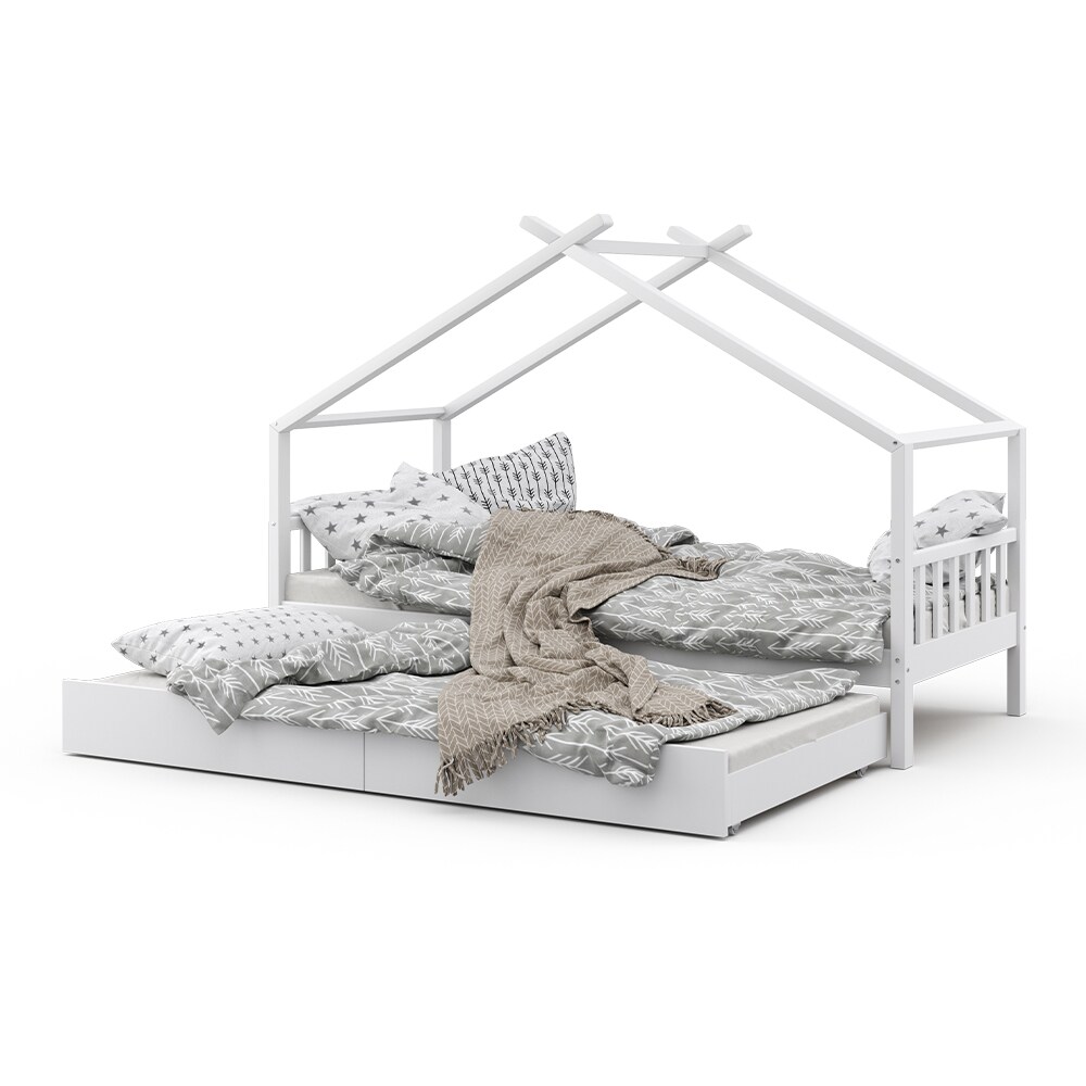 VITALISPA Kinderbett DESIGN Hausbett Gästebett Lattenrost weiß 90x200 Schublade