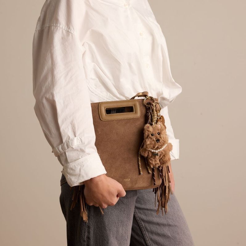 Manfield - Handtas - Taupe - Suède - Verstelbare Band