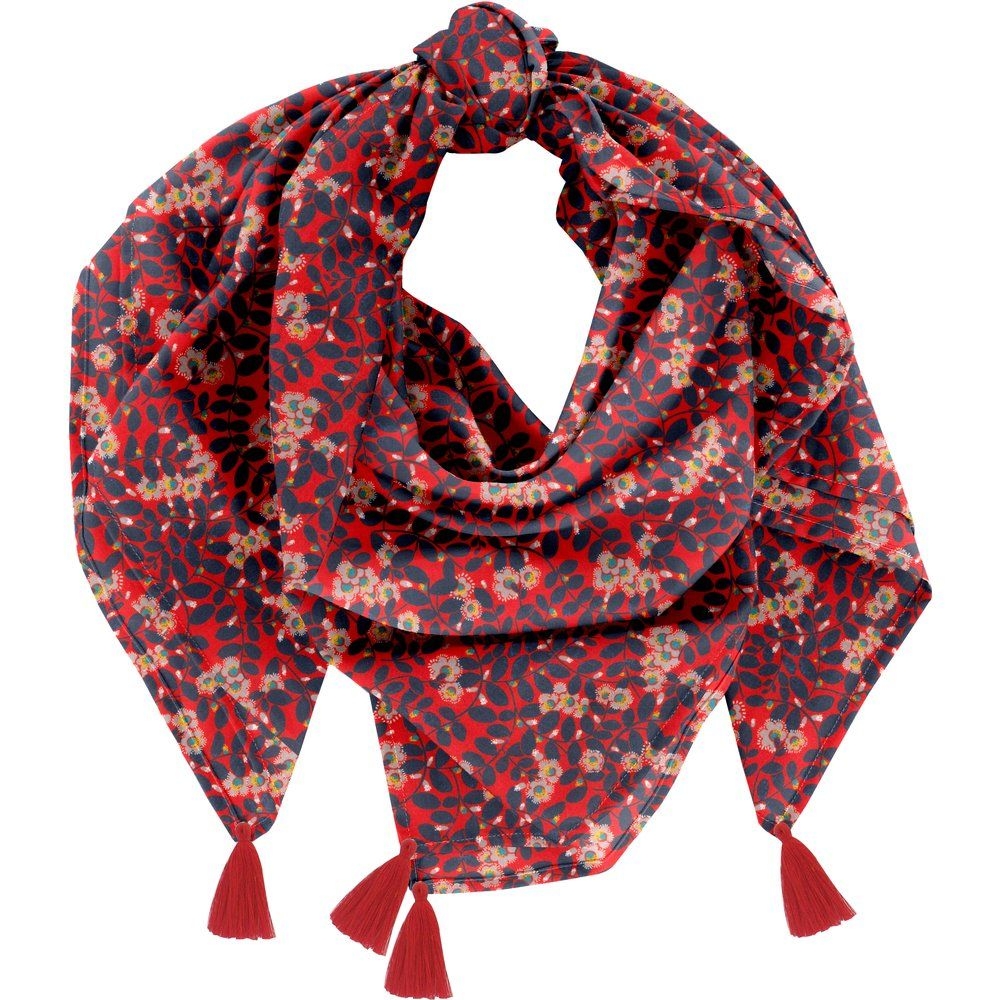 Foulard Pompon Feuillage Vermillon