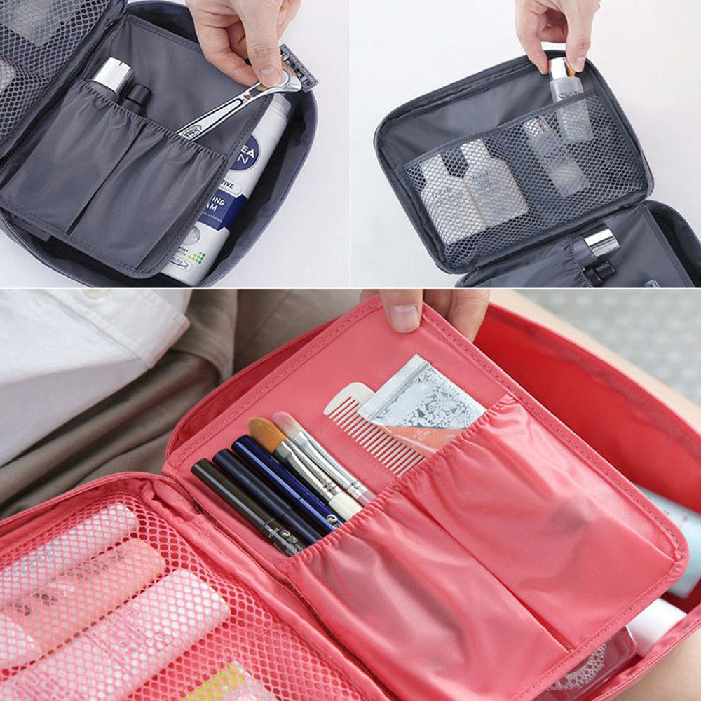 (21x17x8cm) Kosmetik Make Up Tasche Necessaire Organizer Bag mit abnehmbarem Innenfach - Dunkelblau